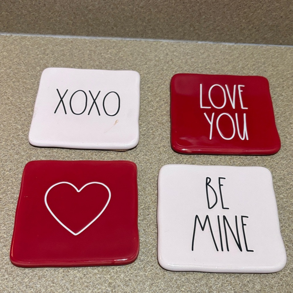 Rae Dunn Red and White Valentine Accent Tiles - XOXO LOVE YOU BE MINE